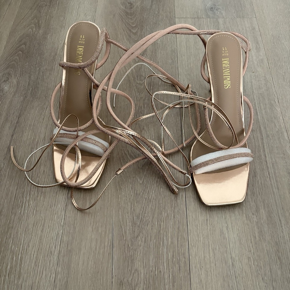 Dream Paris Womens Heels Size 11 Rise Gold Strap Up Open Toe Slip On Sandals